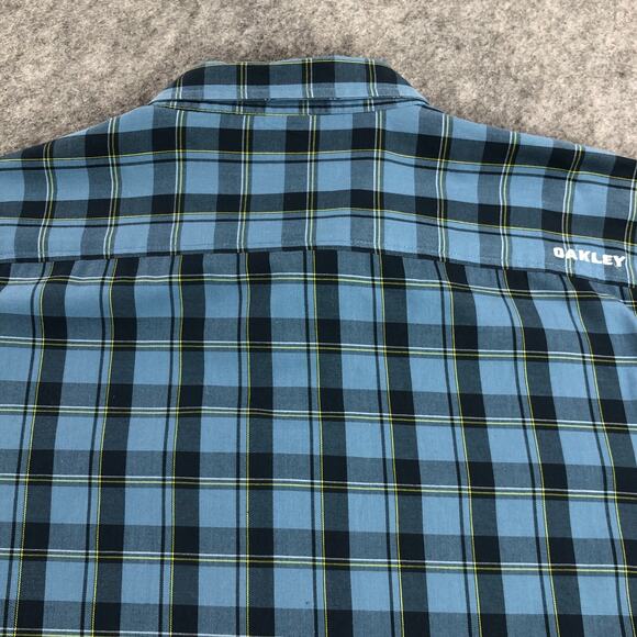 Oakley Button Up Shirt Mens XXL Blue Plaid Long Sleeve Pocket Logo Cotton Blend - Picture 6 of 10